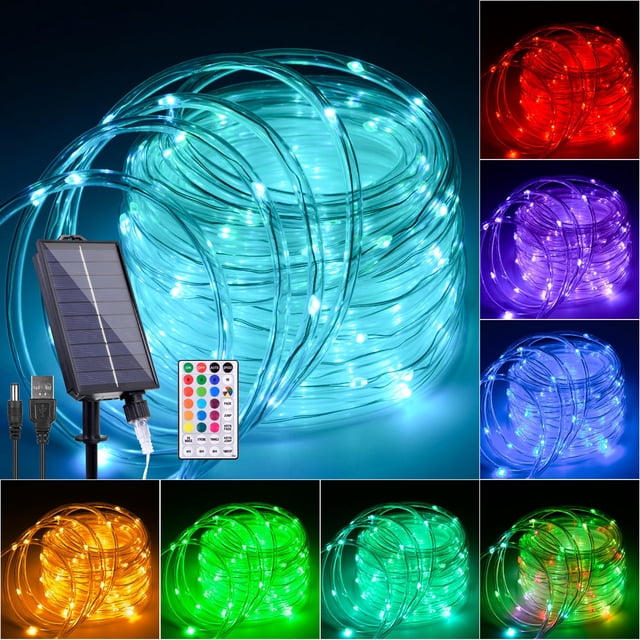 Luces de cuerda solares Nazuwke, 10 m, 18 colores, USB, solares para exteriores