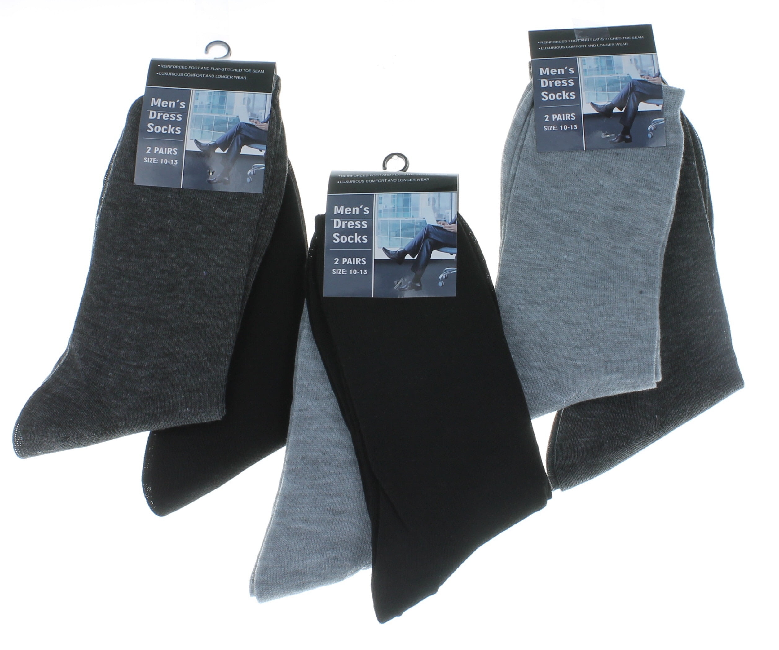 Lot of 6 Pairs Men's Solid Dress Socks Size 1013 Assorted Colors 40653