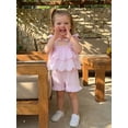 thumbnail image 4 of BemeyourBBs Toddler Baby Girl Summer Clothes Cute Infan Baby Girls Summer 2 Piece Outfit 6 12 18 24 Months 2 3 4 Years Strap Tie-up Striped Layered Camisole TankTop with Shorts Set, 4 of 6