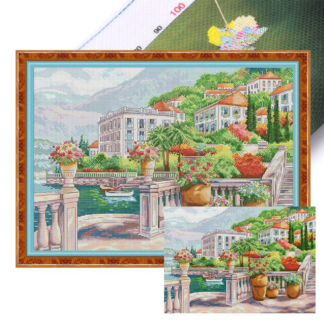 Kit Punto Cruz Con Hilo Algodón Ecológico Bordado Parcial 14CT 53x40cm