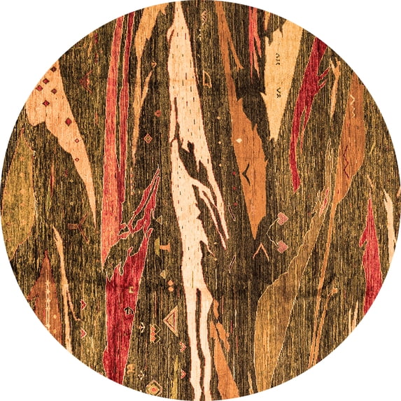 Ahgly Company Indoor Round Abstract Orange Modern Area Rugs, 8' Round