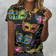 thumbnail image 6 of Mifsaly Mardi Gras T Shirts for Women Glitter Mask Print Short Sleeve Shirts Colorful Festival Party Tops Carnival Casual Loose Fit T-Shirts Spring Summer Outfits XL, 6 of 6