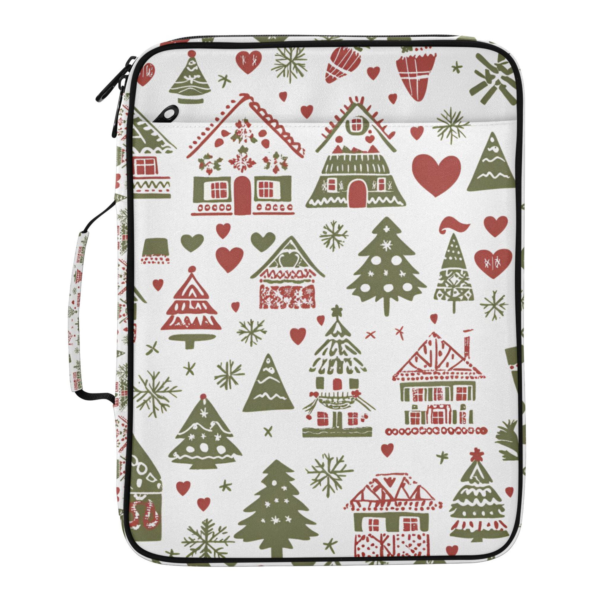 FORMRS Accordion File Folder A4 Size 7-Pocket Expanding Document Organizer Bag with 3 Ring Binder, Green Nordic Christmas