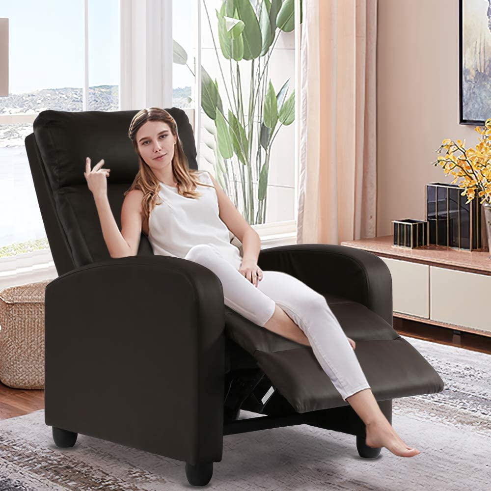 Dkelincs Recliner Chair for Adults Massage Sofa Chair Ergonomic Soft Reading Chair Living Room Chair Single Theater Seating Chair with Remote Control, Brown, Wood