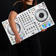 Pioneer DJ DDJ FLX10 Limited Edition 4-Channel DJ Controller for rekordbox and Serato - White Bundle with Laptop Stand, Gearlux Headphones, and Austin Bazaar Polishing Cloth