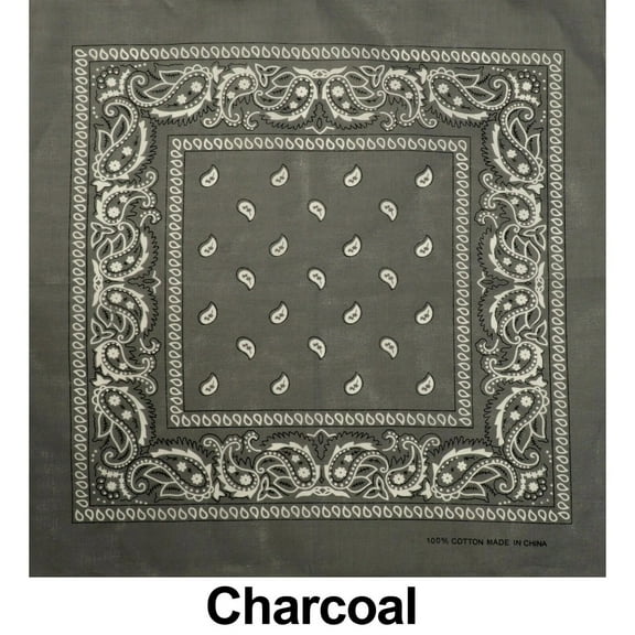 Charcoal Paisley Design Print Cotton Bandana (22 inches x 22 inches)