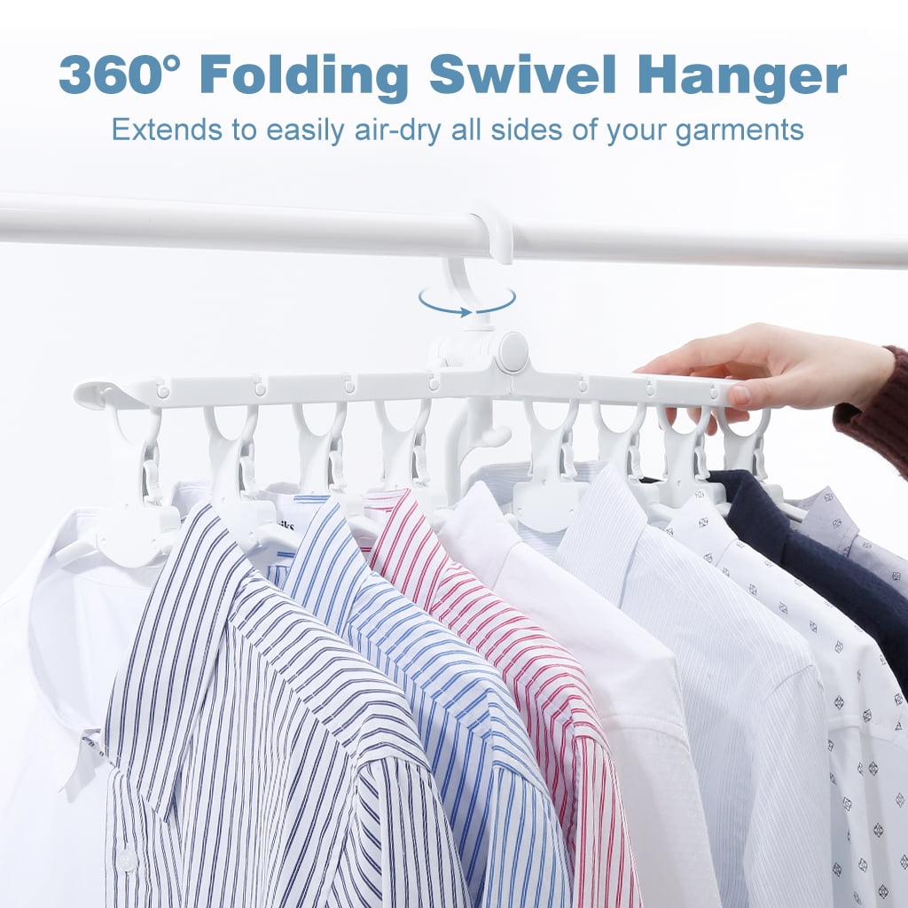 Langria Reversible Folding Clothes Hanger With 8 Quick Fold Hangers Langria Reversible Folding Clothes Hanger With 8 Quick Fold Hangers Non Slip 360 Swivel Hook Horizontal Vertical Multi Wardrobe Closet Organizer