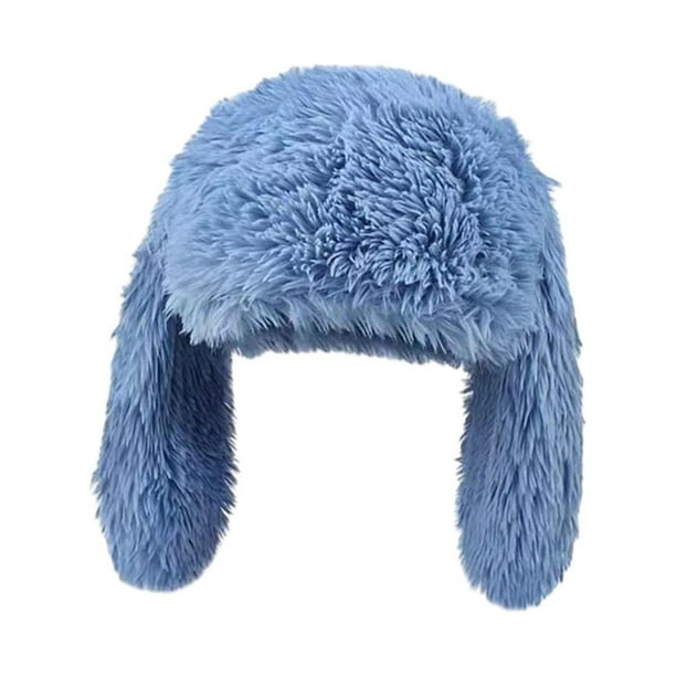 Gorro de peluche con orejas largas, gorro con tocado de animales de dibujos animados, gorro cálido de moda para Azul