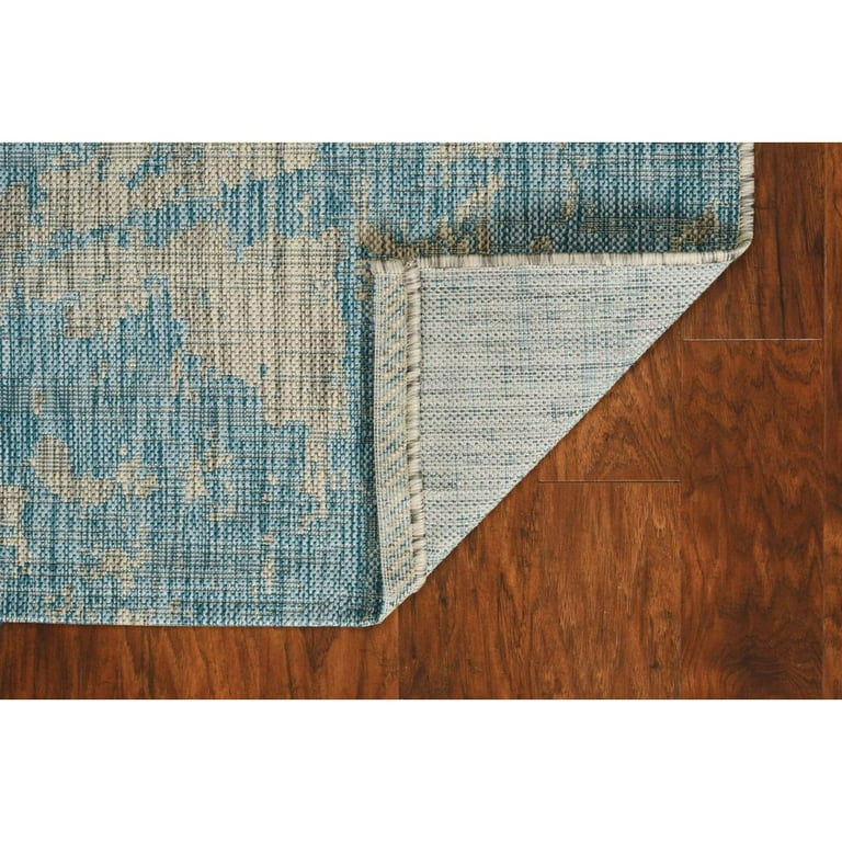 8'X11' Teal Machine Woven Abstract Strokes Indoor Outdoor Area Rug 8'X11' Teal Machine Woven Abstract Strokes Indoor Outdoor Area Rug