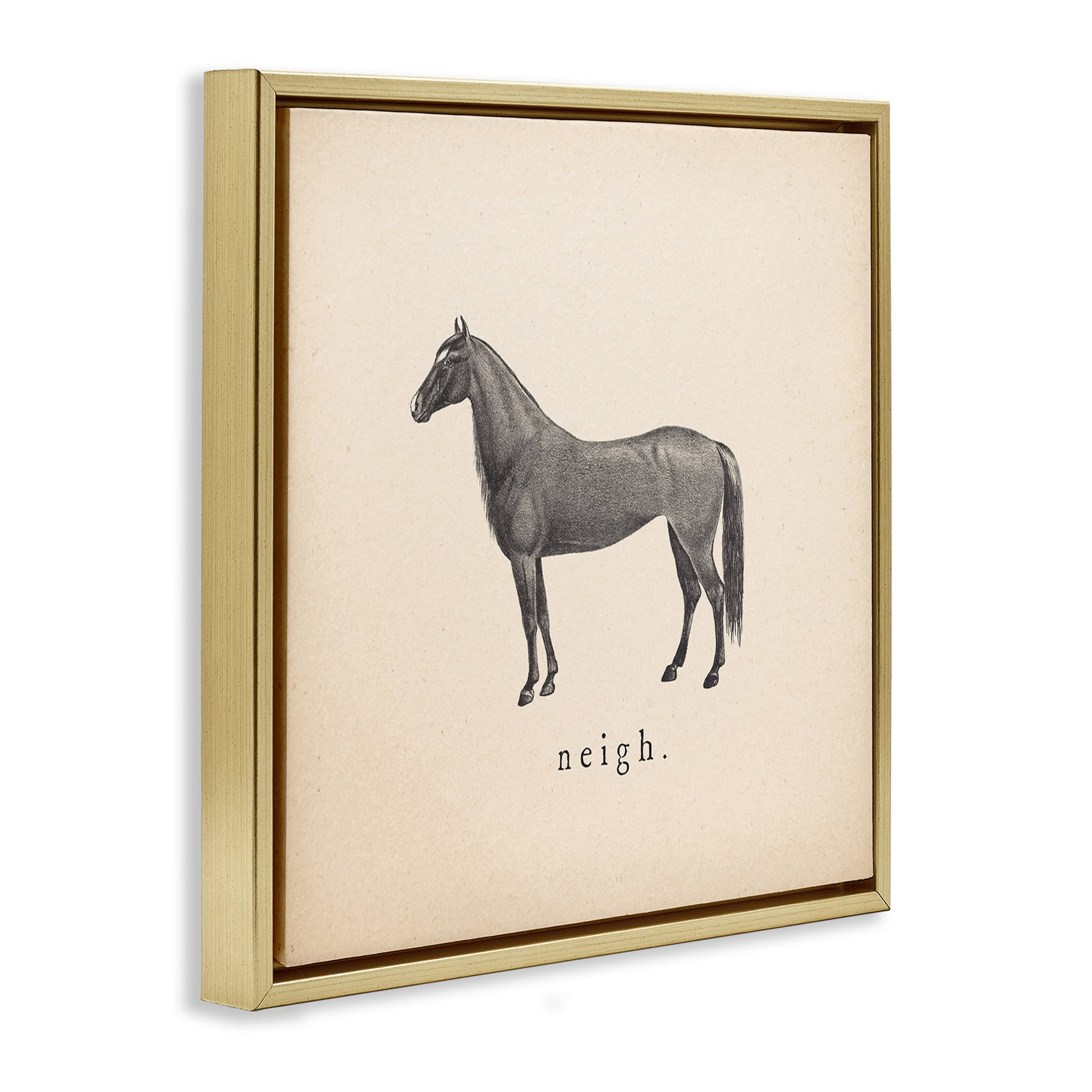 Stupell Industries Neigh Farm Horse Sounds Animals Painting Gold Floater Framed Canvas Art Print Wall Art, 18 x 18