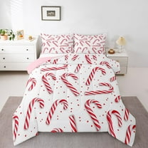 Homewish Sweet Candy Cnae Full Size Comforter Sets,Merry Christmas Bedding Comforter Set,Red Polka Dots Bedding Sets For Teens,Super Cozy Room Decor Reversible,3-Piece