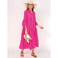 thumbnail image 6 of Women'S 2025 Lace Eyelet Embroidery Maxi Dress V-Neck Trumpet Sleeve Boho Flowy Swing Dress Rose Red XL, 6 of 7