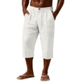 thumbnail image 4 of Betivan Men's Linen Capri Pants Elastic Waist Solid Color Breathable Lightweight Calf Length Loose Fit Beach Vacation Outdoor Daily Trousers, 4 of 9