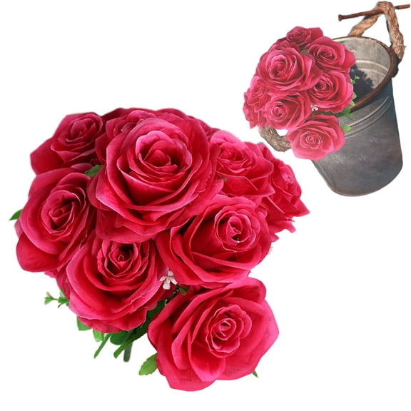 PLJFXXM 10 PCS Artificial Flowers Fake Roses, Realistic Silk Long Stem Red Roses Bouquet for Wedding Centerpiece Home Decor Party & Valentines (Red)