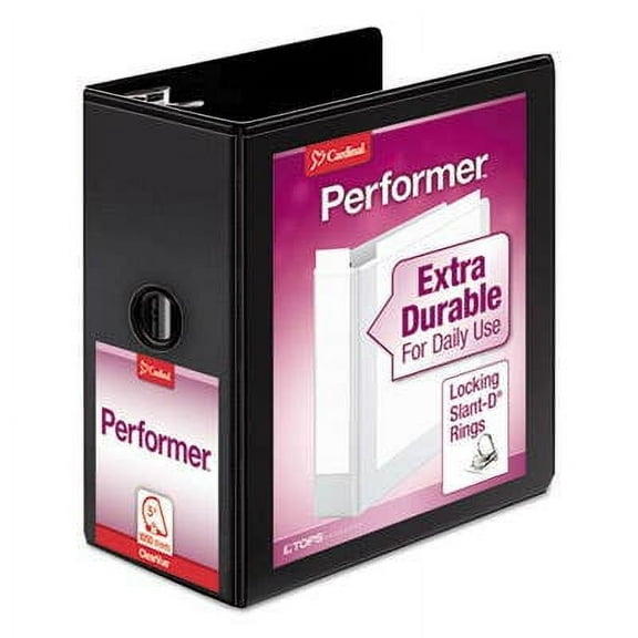 Cardinal Performer ClearVue Slant-D Ring Binder, 5" Cap, 11 x 8 1/2, Black