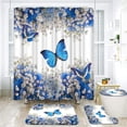 thumbnail image 2 of 4 Pieces Flower and Butterfly Shower Curtain Sets with Rugs, Romantic Blue Butterfly Shower Curtain, 2 of 7