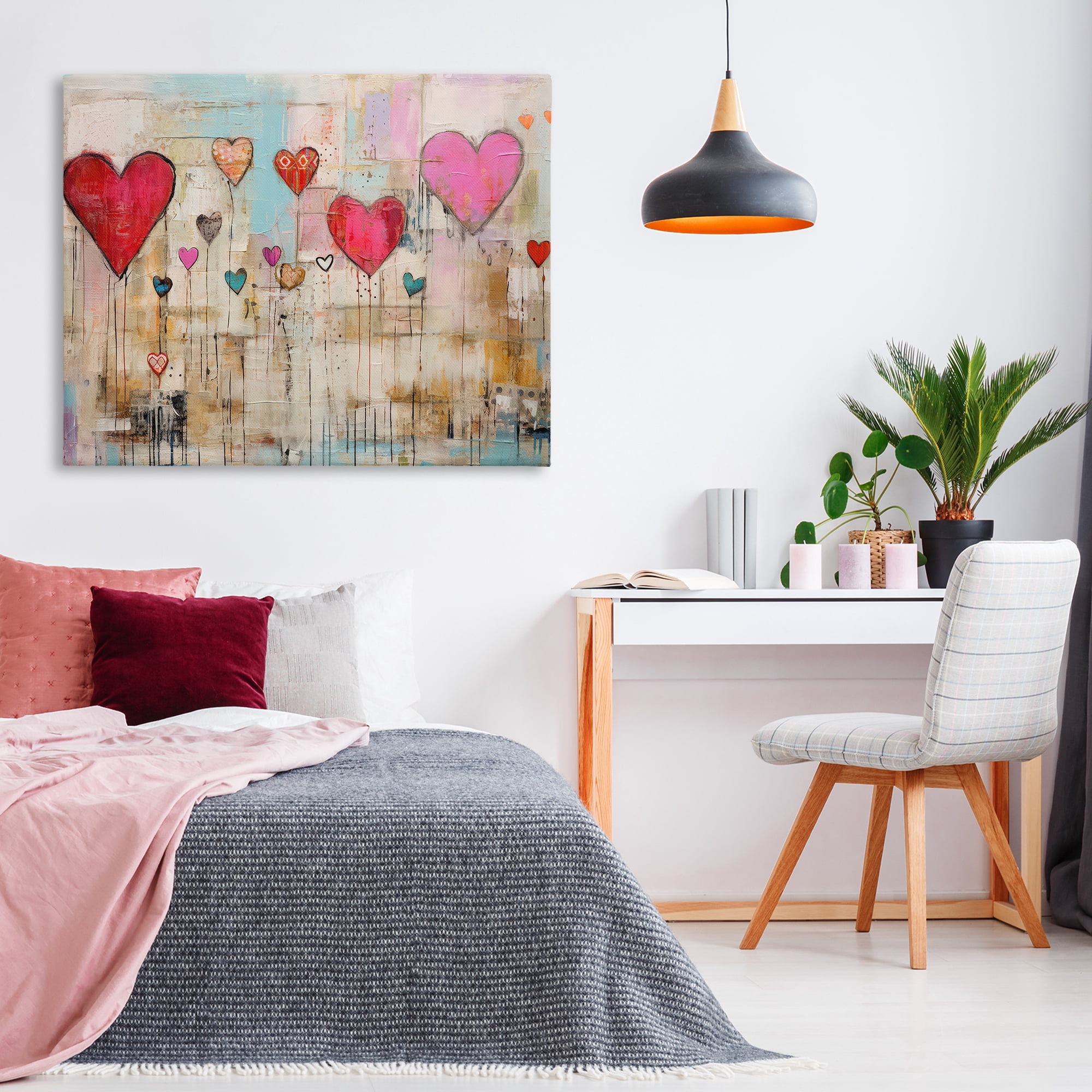 Stupell Industries Modern Floating Hearts Abstract Painting Wrapped Canvas Art Print Wall Art, 48 x 36