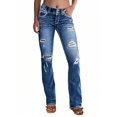 thumbnail image 4 of Women's Stretch Flare Jeans High Waisted Bootcut Denim Pants Vintage 70s Retro Bell Bottom Jeans With Distressed Holes Sexy Fashionable Trendy, 4 of 7