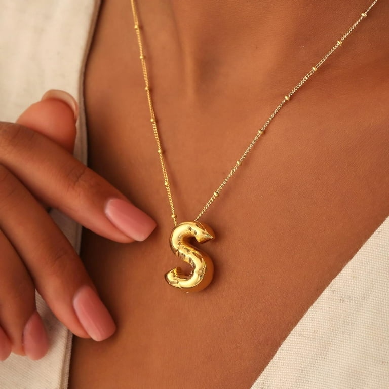 Gold Bubble Letter Necklace for Women 14k Gold Plated Balloon Initial Letter Pendant Necklace Dainty Charm Initial Necklaces for Women Delicate and Trendy Custom Name Jewelry for Women Walmart
