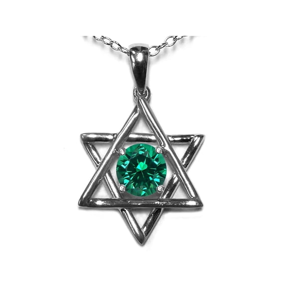 Star K� Jewish Star of David Pendant Necklace with Round Simulated Emerald