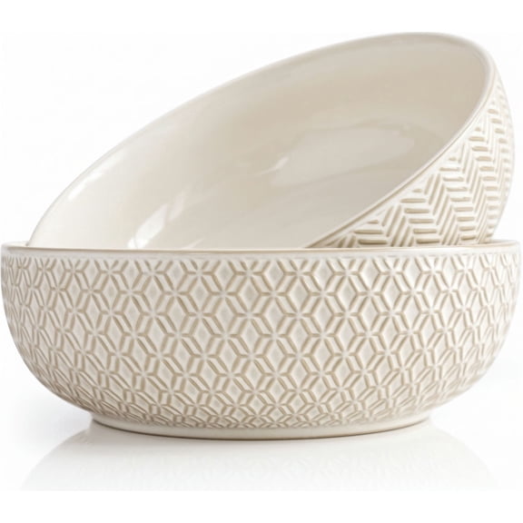 Kook Ceramic Salad Bowls, 100oz, Set of 2, Cream, Narbonne Collection