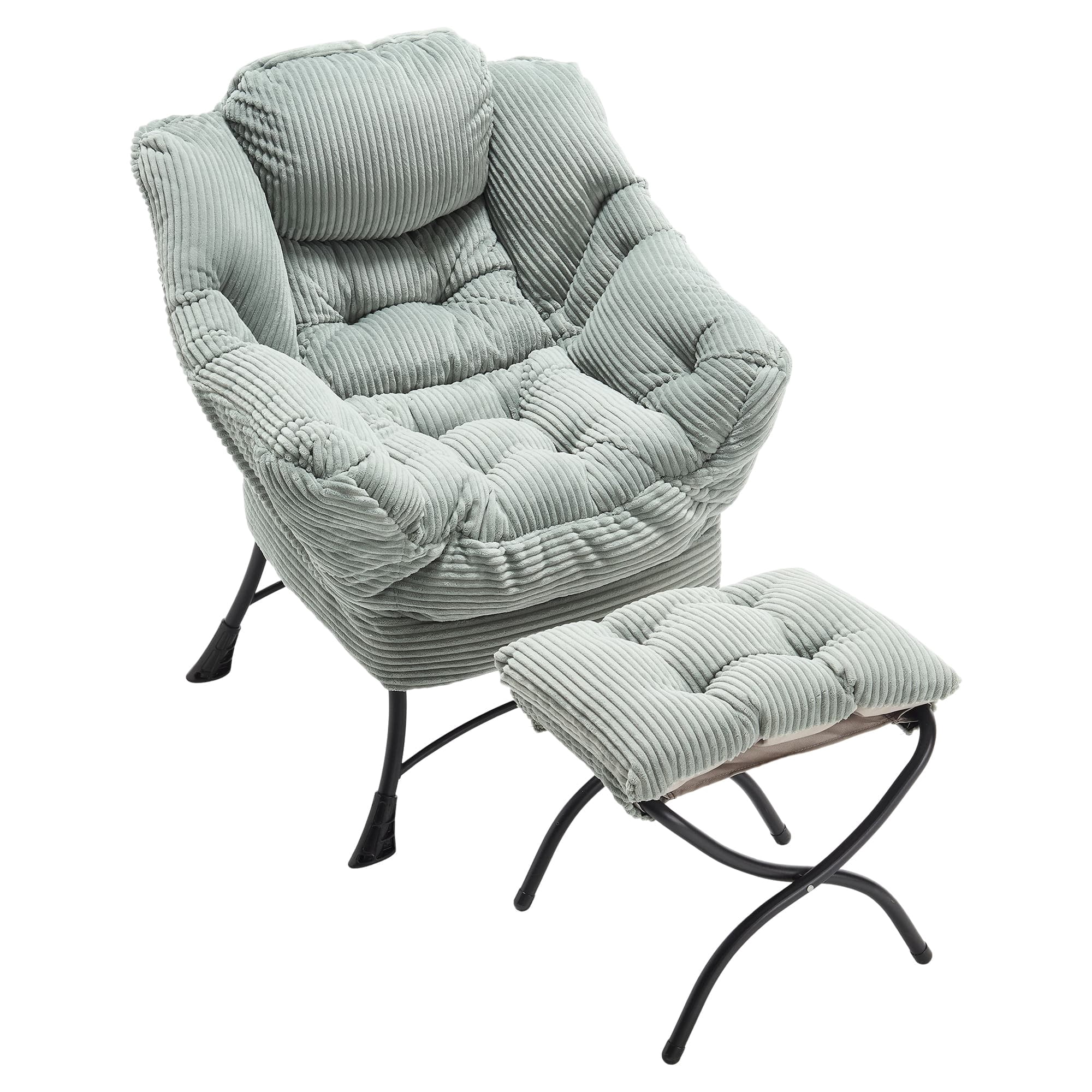 Aukfa Lounge Accent Chair with Ottoman, Lazy Chair Armchair Upholstered Sofa Chair,Light Green