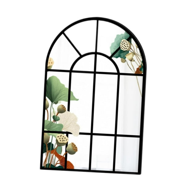 Espejo de pared con ventana arqueada, espejo decorativo de madera montado en la pared. C