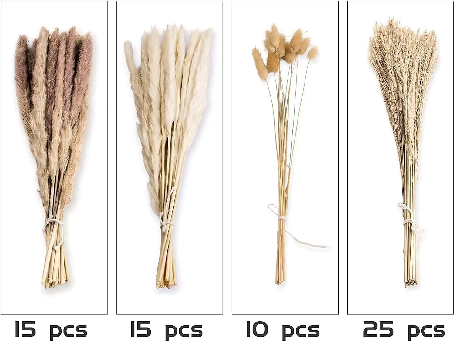 Pakyozj 65PCS Pampas Grass Decor, Including Dried Floral, Reed Dried Grass and Bunny Tails Dried Flowers, Natural Dried Pampas Grass Bouquet for Boho Decor Wedding, Home Decoration