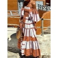 thumbnail image 5 of nvzhuang Women Long Dress,Elegant Off-shoulder Dress Contrast Color Summer Swing Dress for Vacation, 5 of 8