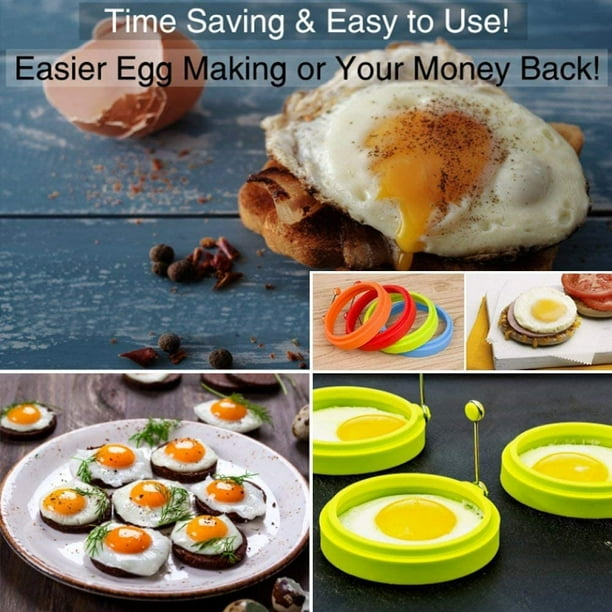 Yubng 4 inch Egg Rings for Frying Eggs ,4 Pack Non-Stick Egg Patty Maker, Pancake Mold for Indoor Camping Breakfast Sandwiches Egg Mcmuffins (4