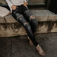 thumbnail image 4 of Fjofpr Clearance Sale Deal Ripped Jeans for Women Plus Size Clearance Women Hight Waisted Skinny Hole Stretch Slim Pants Calf Length, 4 of 9