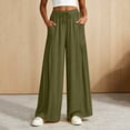 thumbnail image 2 of Women's 100% Cotton Loose Fit Pants with Elastic Waist, Drawstring Closure & Pockets, Summer Beach Casual Lounge Pants, Womens | VerBelle,Army Green L, 2 of 9