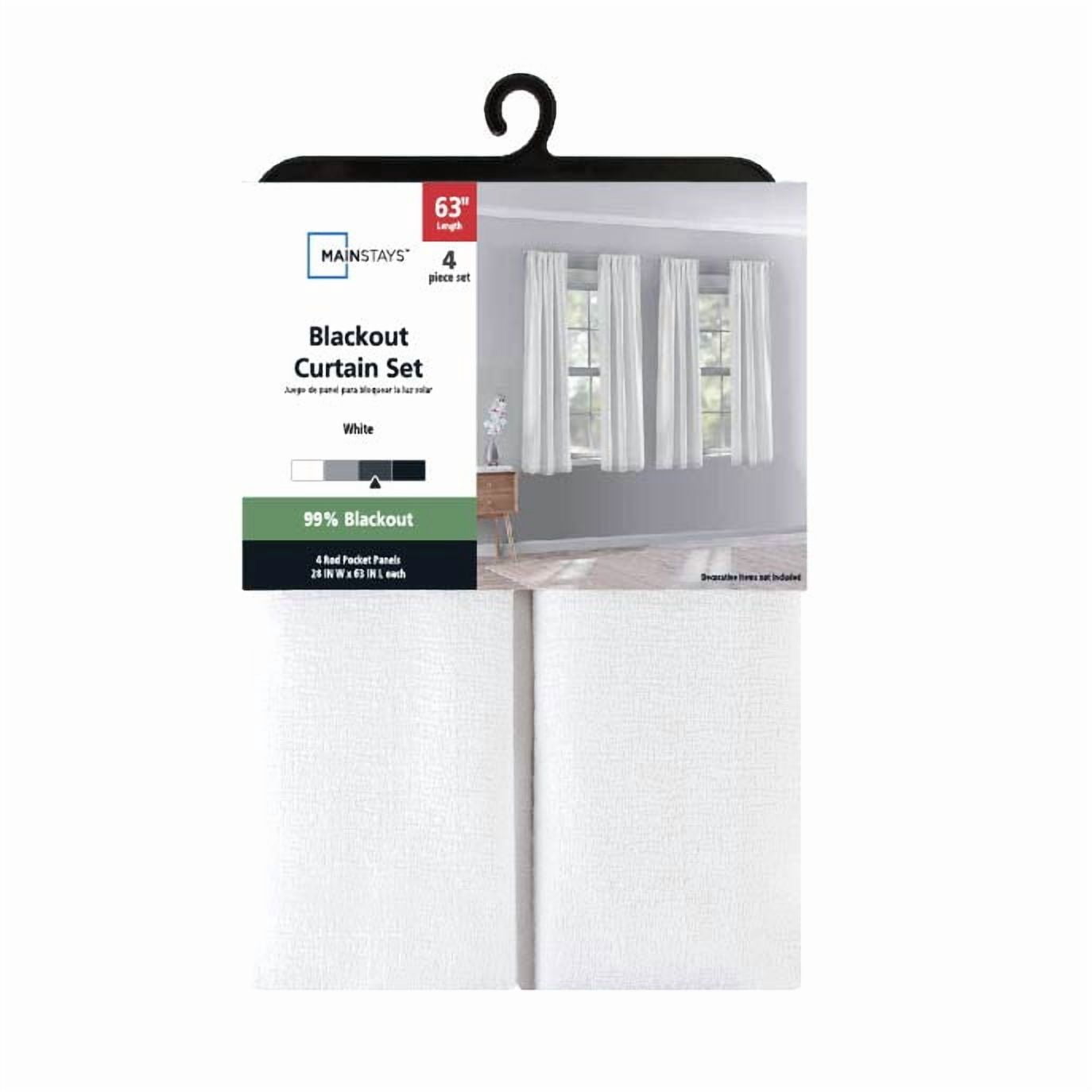 (2 pack) Mainstays 4 of a Kind Blackout Curtain Panels, Set of 4, White, 28" W x 63" L