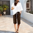 thumbnail image 3 of Shorts for Women Lounge Casual Shorts Elastic Waist Knee Length Shorts Loose Fit Summer Bermuda Shorts with Pockets, 3 of 9