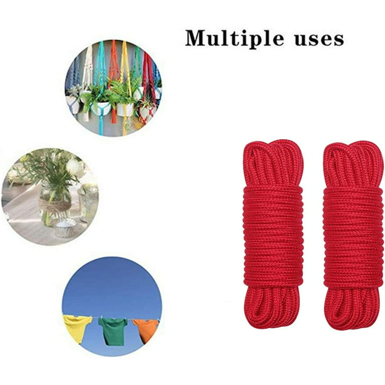 Soft Cotton Rope Cord,Casewin 2Pcs 10 M/32 feet 8 mm All Purpose Durable  Long Twisted Cotton Rope Craft Rope Thick Cotton Cord Twine Strong Braided  Cord Rope(1 Black 1 Red) 