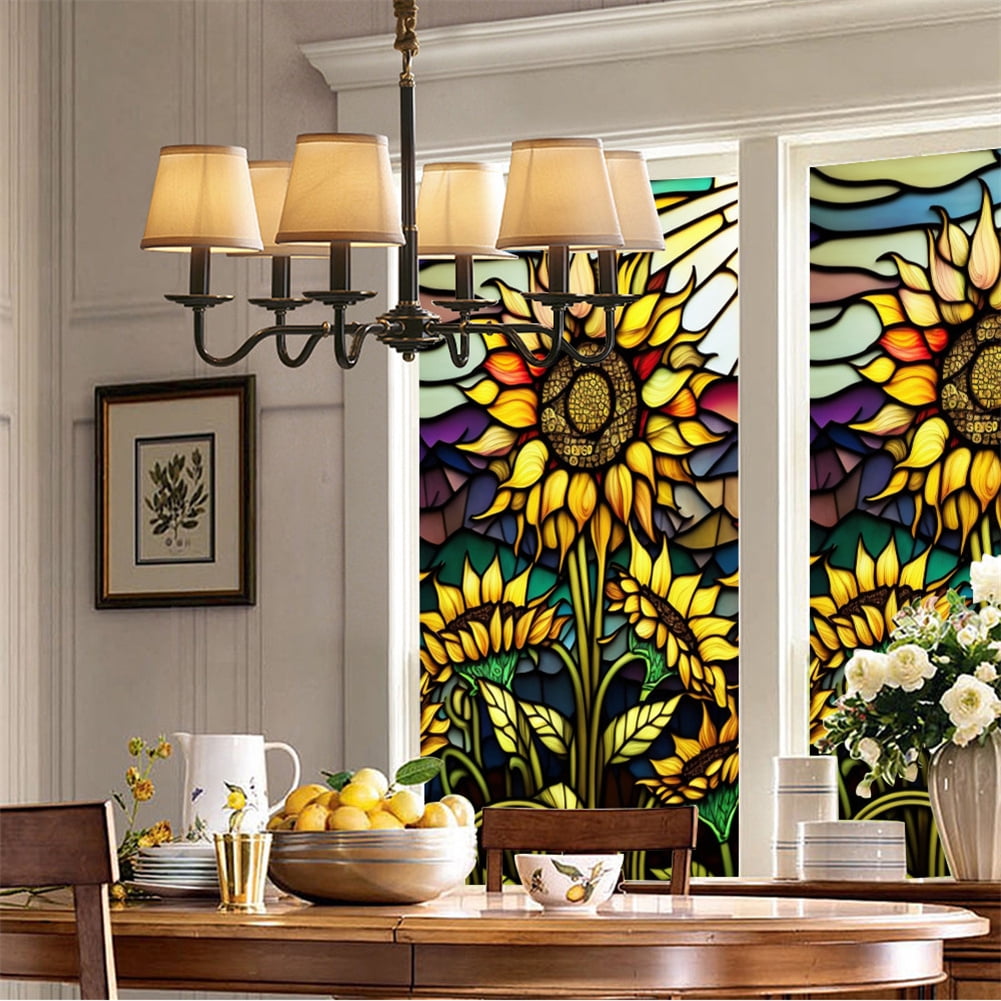 Sunflower Stained Glass Window Film Removable Uv Blocking Heat Insulation Privacy Window Film Decorative Static Cling