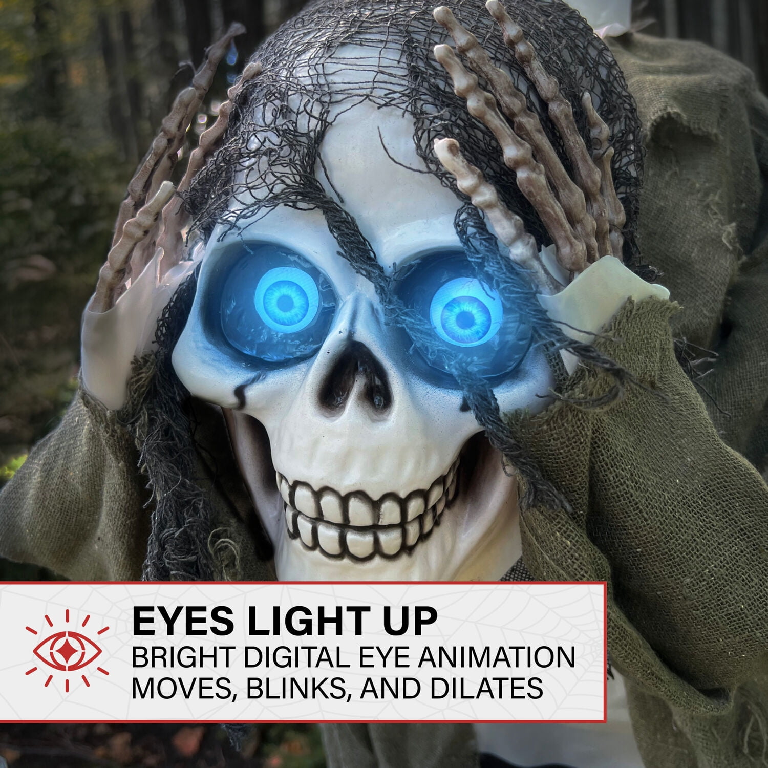 Haunted Hill Farm 4.5 ft Ghostly Skeleton Holding Head with Animated Eyes, Indoor or Covered Outdoor Halloween Decoration, HHRPR-15FLSA