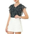 thumbnail image 6 of Unique Bargains Women's Floral Ruffle V Neck Cap Sleeves Blouse Top S Black-B, 6 of 8