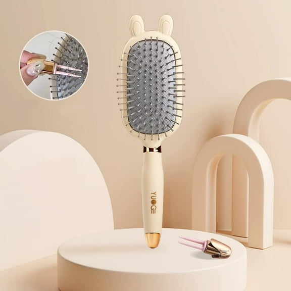BYCUTE Detangler Hairbrush, Cute Cat Ears Design, Beige, For Long, Short, Curly, Thick Hair, Women & Girls