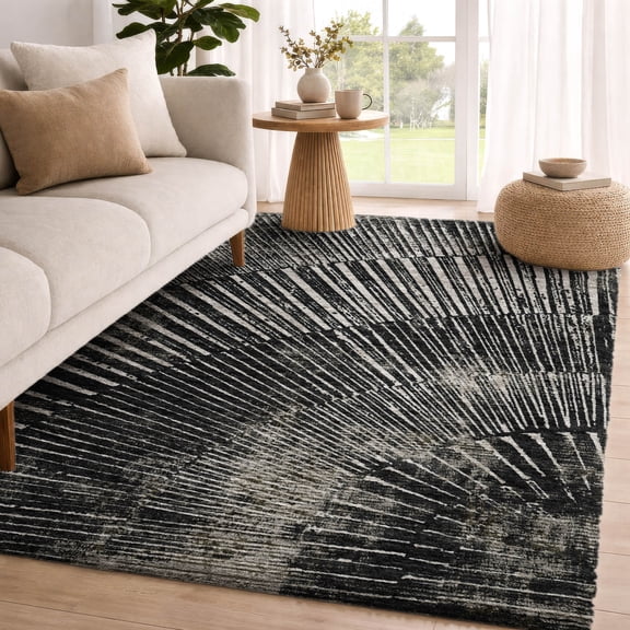 Addison Rugs Dream Shag Premium Machine Washable Transitional Fan-like Black Rectangle Rug, 10' x 14'