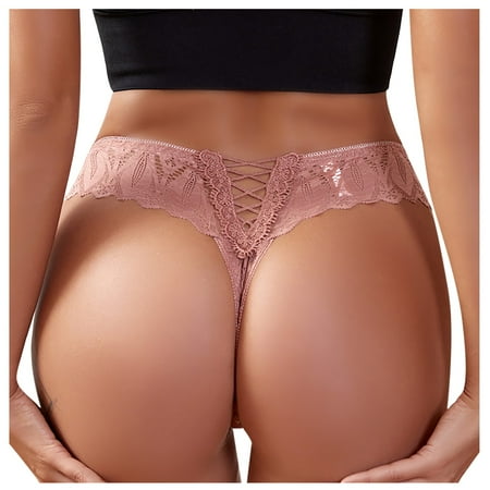 

BIZIZA Briefs for Women Mid Rise Lace Underwear Strappy Sexy Seamless Panty Pink L