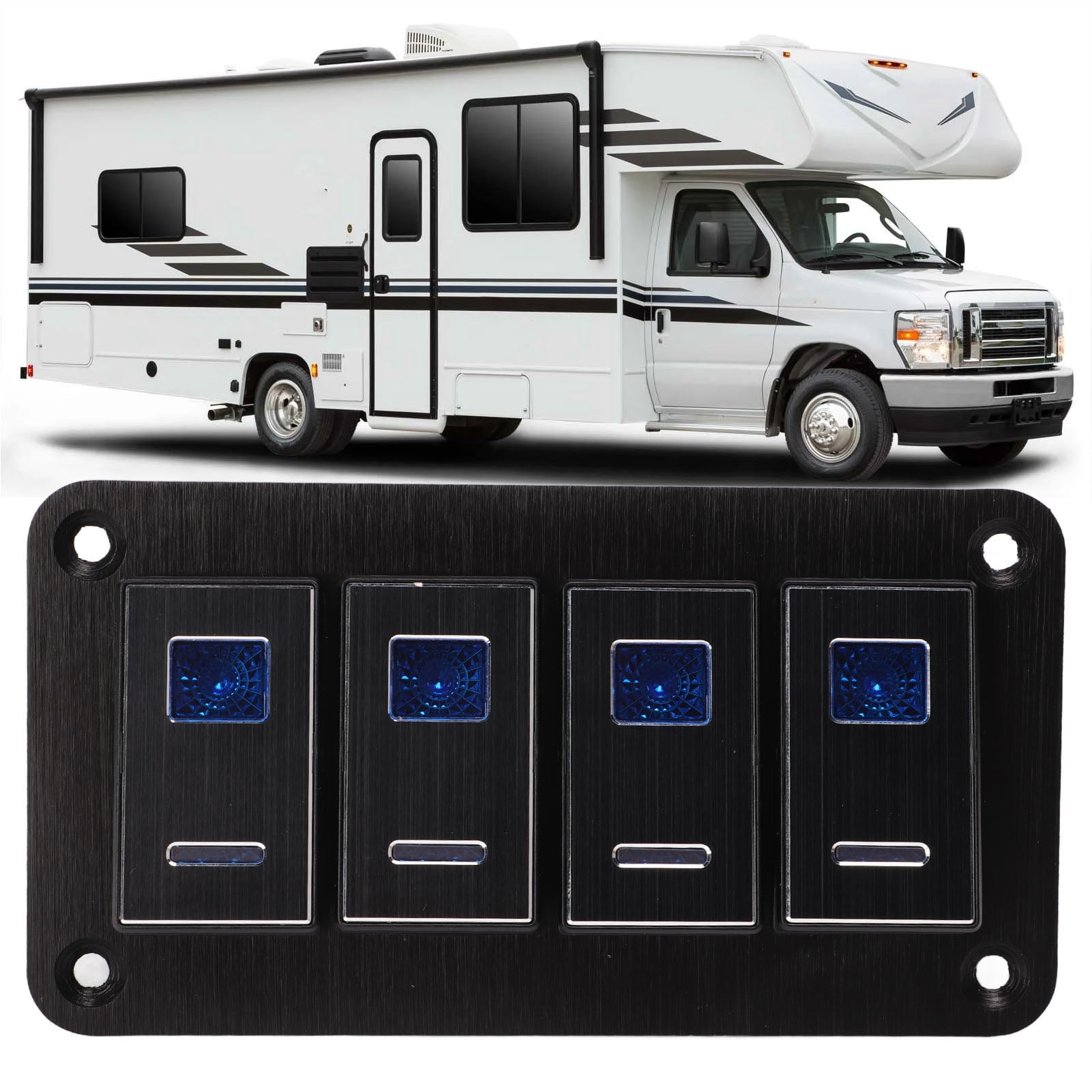 4 Gang Rocker Switch Dash, 20A Rated Current On Off Toggle