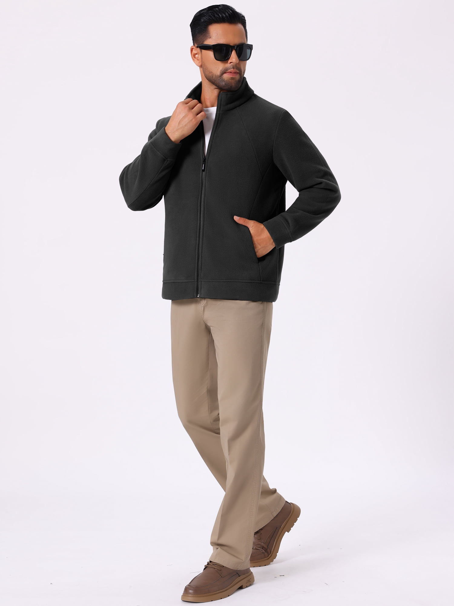 DARING DIVA Men's Winter Solid Stand Collar Zipper Soft Fleece Jacket M Black