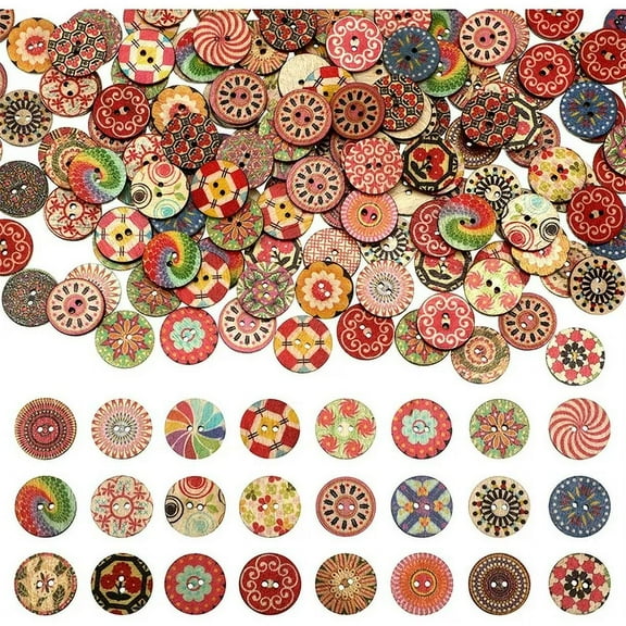 Mixed Color Wood Buttons,25mm Natural Round Buttons for Crafts, Vintage Buttons with 2 Holes for DIY Sewing Crafts,Buttons Bulk (100 Pcs)