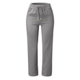 thumbnail image 3 of Womens Travel Pants Fashion Solid Color Cotton Elastic High Waist Straight Long Beach Leisure Casual Sport Trousers Machine Wash Cold 2Xl Pants For Women, 3 of 7