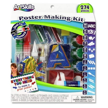 Craft Supplies Poster Making Kit, Arts and Crafts Supplies, Includes Washable Poster Markers, Stencil Letters, Poster Letters, Glitter Shakers, Glue, Scissors, 274.., By ArtSkills,USA ()