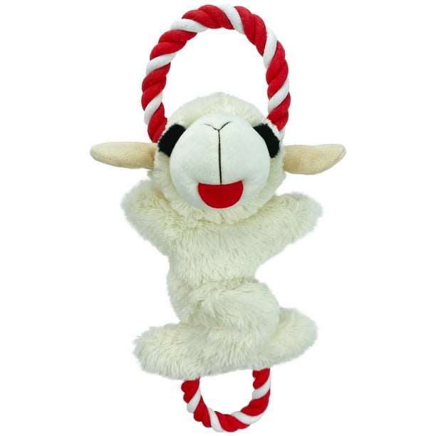 Multipet Lamb Chop Plush Dog Toys, with Rope Pull and Crinkle Noise