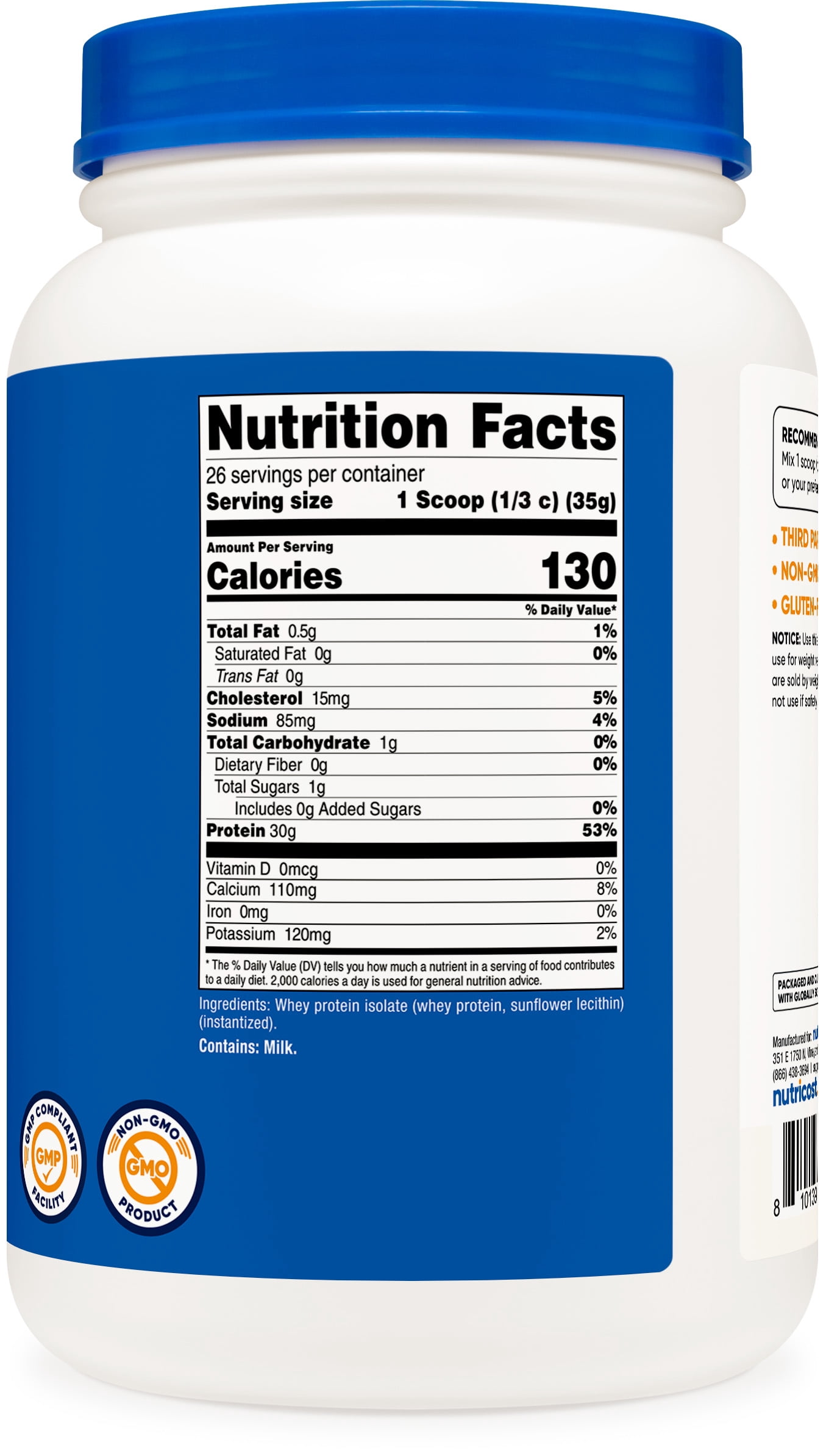Nutricost Whey Protein Isolate Powder (Unflavored) 2LBS - Non-GMO & Gluten Free