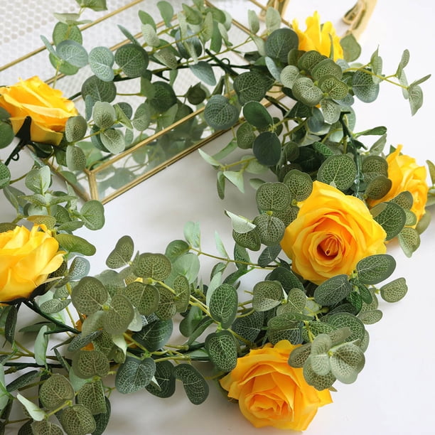 Guirnalda de 7 Rosas Artificiales onlyliua Flores Decorativas para Interiores y Exteriores