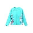 thumbnail image 5 of Sholeno Kids Girls 3 Piece Swimwear Rash Guard Long Sleeve Shirt Shorts UPF 50+ Swimsuits Bathing Zipper Leaf 14, 5 of 7